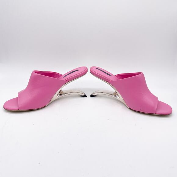 Alexander McQueen Arc Calfskin Wedge Mules Sandals Pink Leather EU 37.5 US 7.5 - Picture 5 of 14